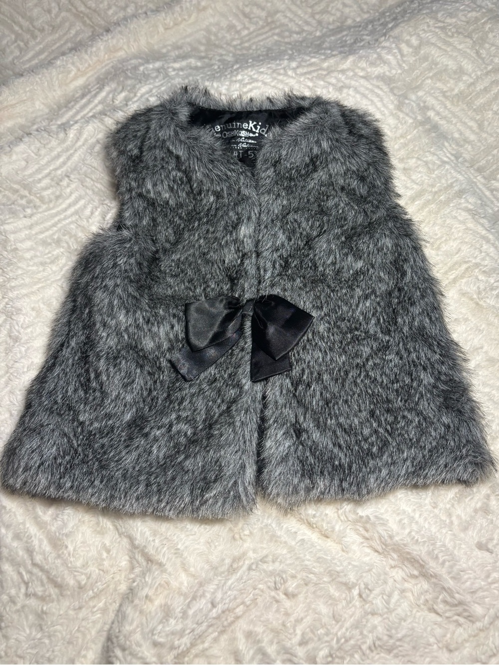 OshKosh B'gosh Faux Fur Gray Vest with Black Bow - Girls